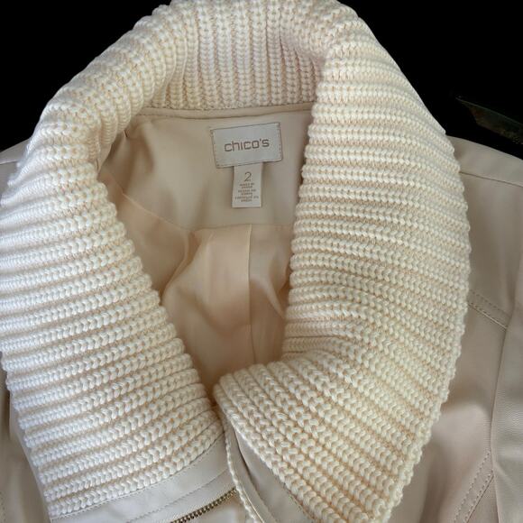 Chico's Faux Leather Jacket Women's Size 2 (Large) Neutral Cream Full Zip - Picture 3 of 7